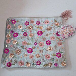 NWT Sparkle & Shine 10x8 beaded and sequin floral makeup / bible / purse / bag